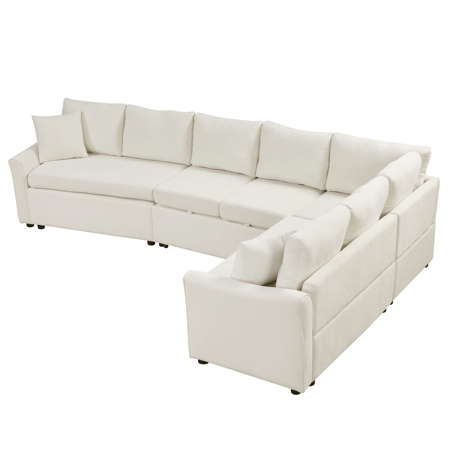 L-Shaped Sofa Convertible Sofa Bed Pull Out Sofa Sleeper With Two Back Pillows, Two USB Ports And Two Power Sockets For Living Room - Beige