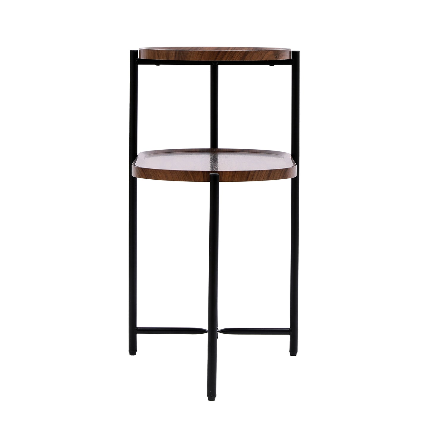 Small Coffee Tables 2 Tier Modern Sofa Side Table With Wood Storage Shelf Living Room End Tables Nightstands - Walnut Brown