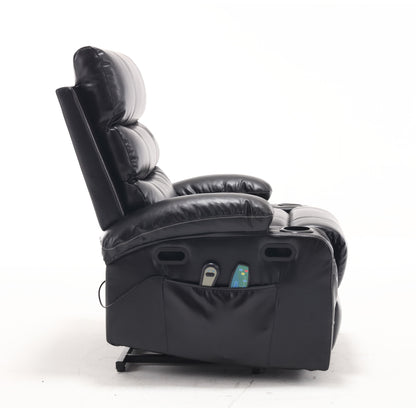 Electric Power Lift Recliner Chair Sofa For Elderly With Vibration Massage, Lumber Heat, Remote Control, Side Pockets And Cup Holders - Black]