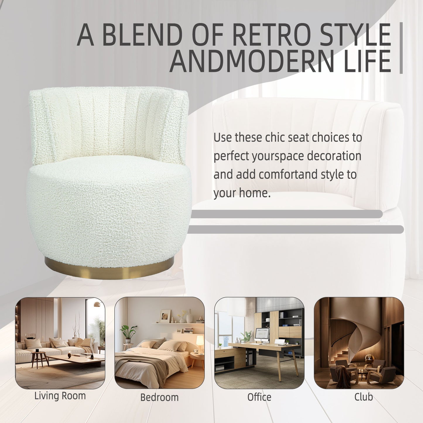 Coolmore - 360 Degree Swivel Cuddle Barrel Accent Sofa Chair, Round Armchair With Wide Upholstered Teddy Fabric - Cream