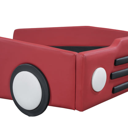 Twin Size Race Car Shaped, Platform Bed & Wheels - Red