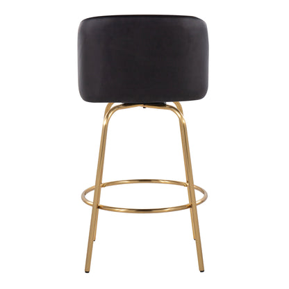 Toriano - Contemporary Fixed Height Counter Stool With Swivel With Round Footrest (Set of 2) - Black / Gold