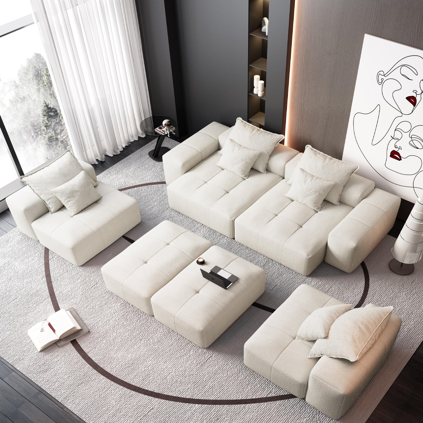 Modern Oversized Modular Sectional Sofa, Sparkling Chenille Fabric Soft Cushion Sofa With 8 Pillows, 8 Pieces Diy Combination Tufted Sofa, No Assembly Required - Beige