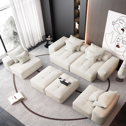 Modern Oversized Modular Sectional Sofa, Sparkling Chenille Fabric Soft Cushion Sofa With 8 Pillows, 8 Pieces Diy Combination Tufted Sofa, No Assembly Required - Beige