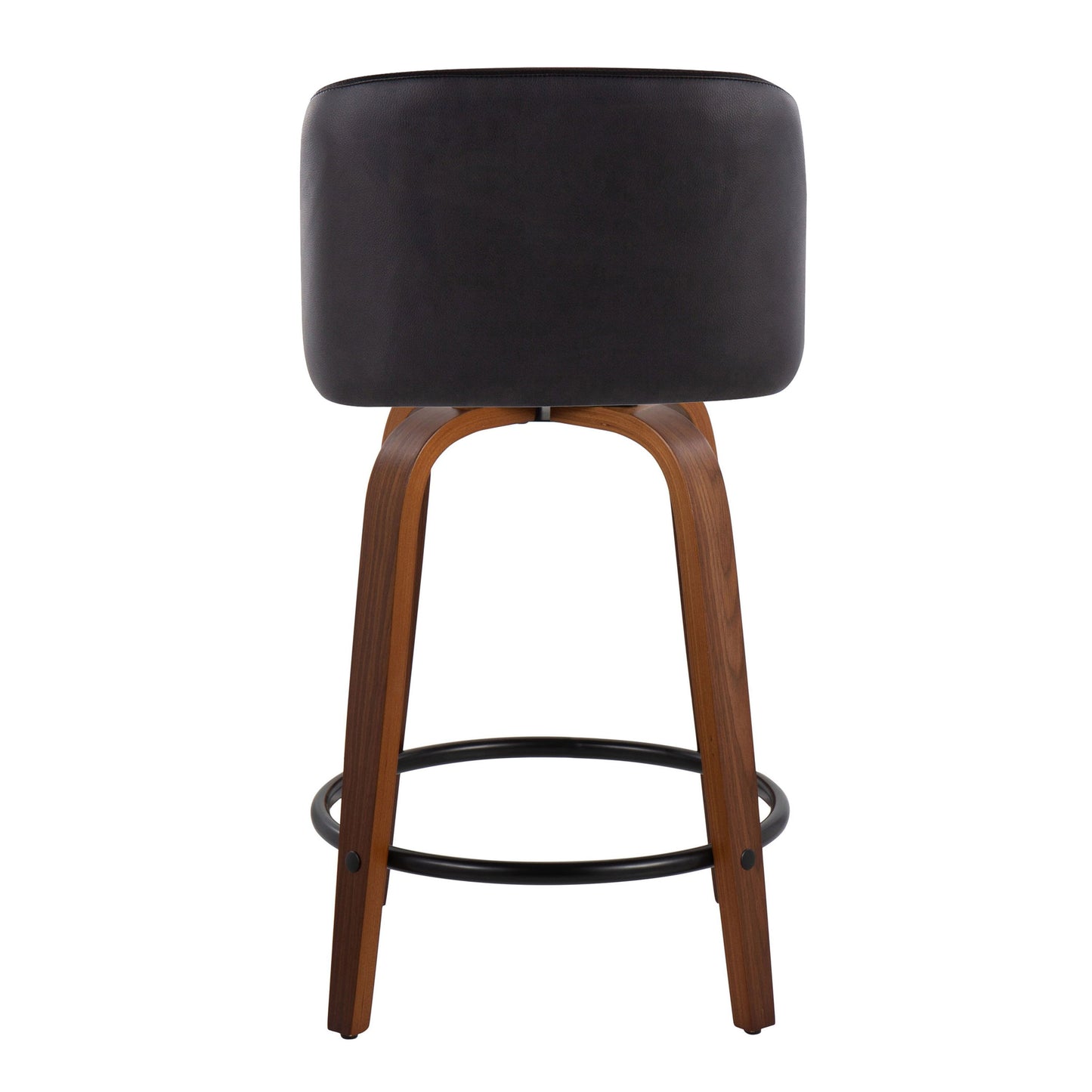 Toriano - Mid-Century Modern Fixed Height Counter Stool With Swivel With Round Footrest (Set of 2) - Walnut / Black