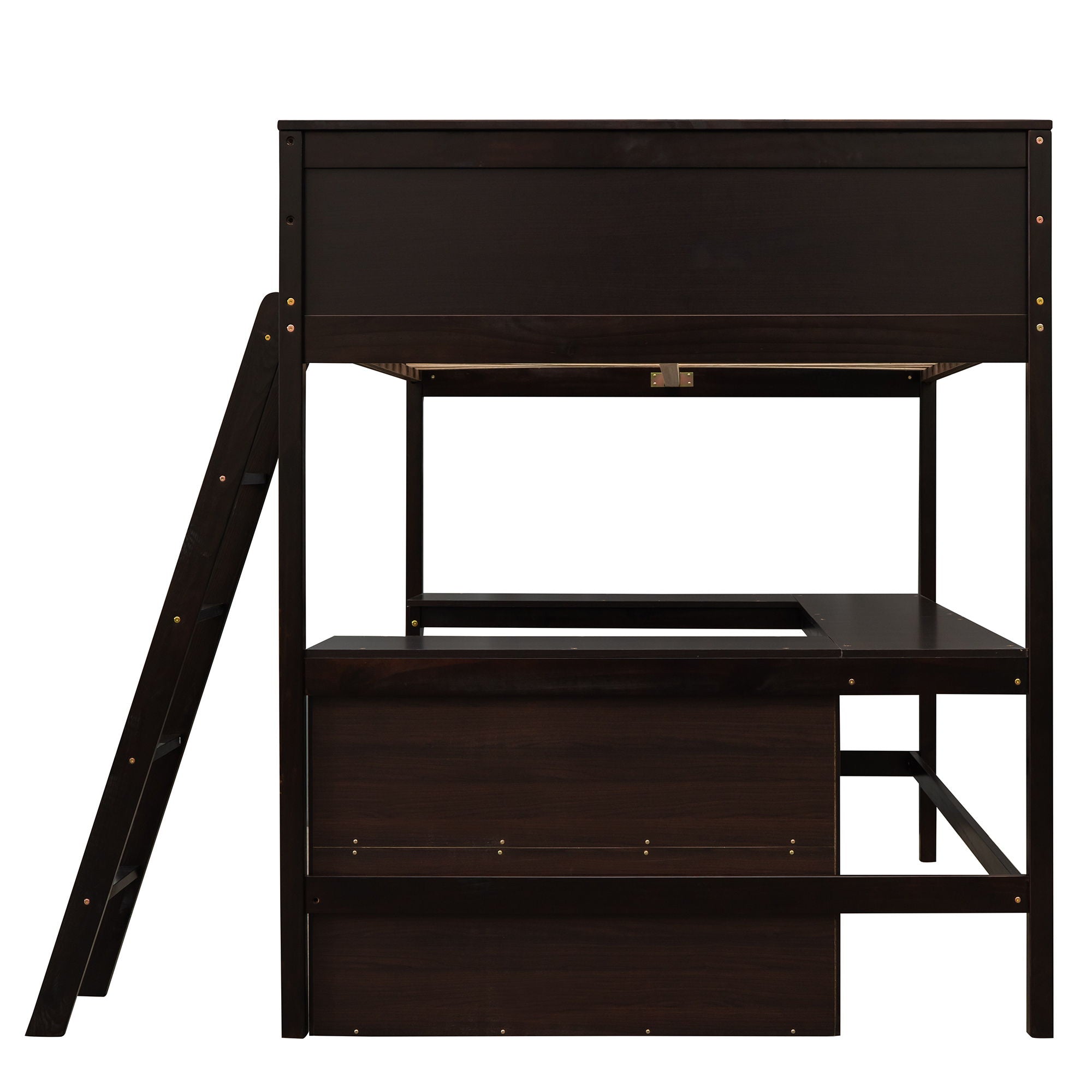 Full Size Loft Bed With Shelves With Desk - Espresso