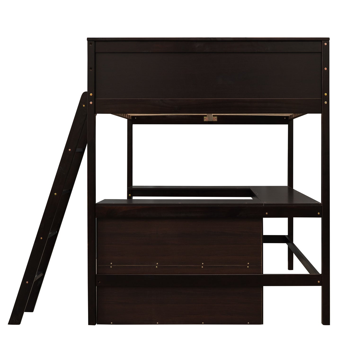 Full Size Loft Bed With Shelves With Desk - Espresso