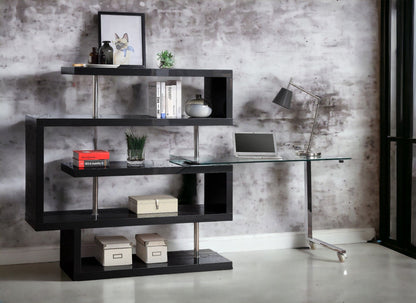 Buck II - Clear Glass, Chrome High Gloss Writing Desk With Shelf - Black