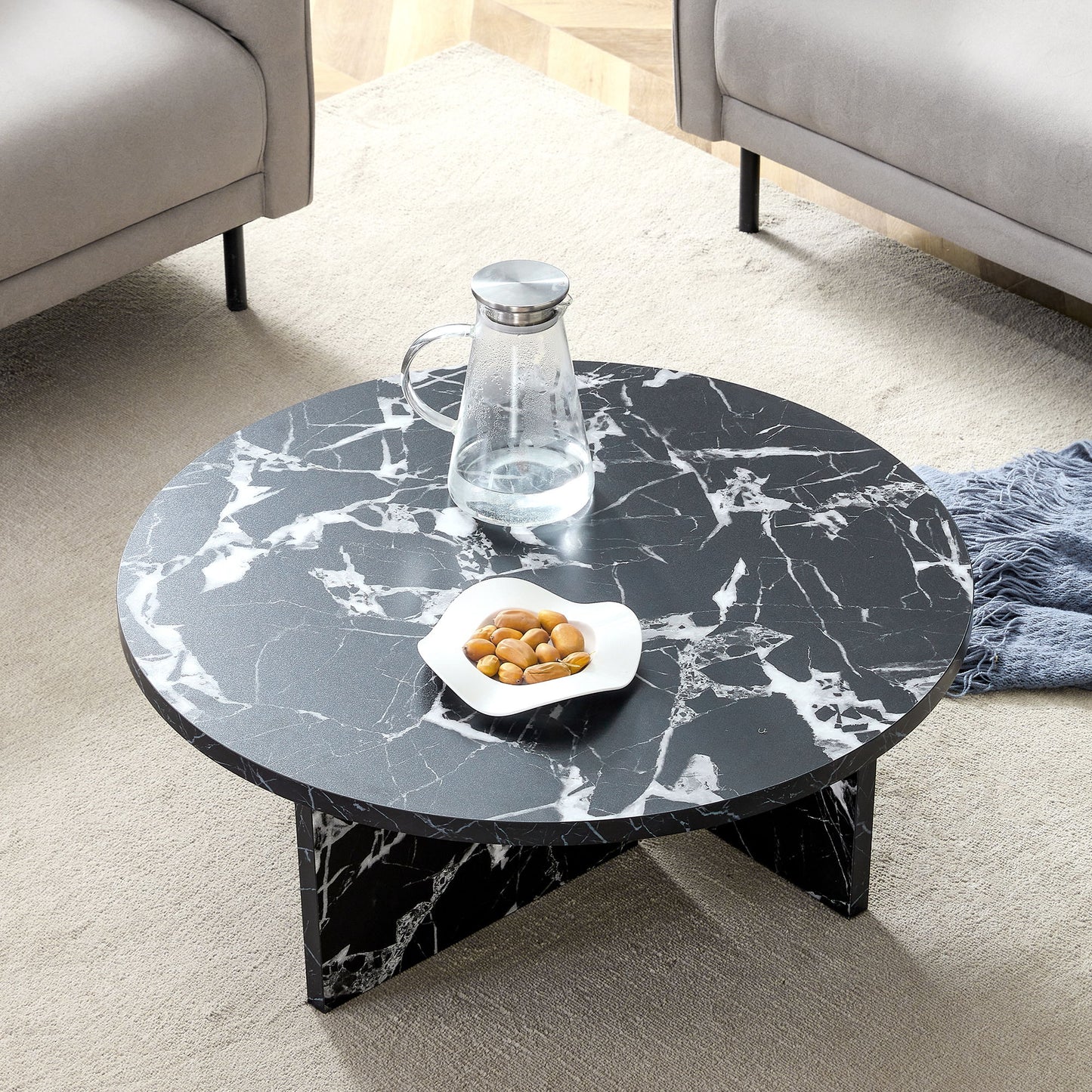 Versatile Round Coffee Table For Various Interior Styles, Exhibiting Modern Minimalism And Nordic Charm - Black / Black White