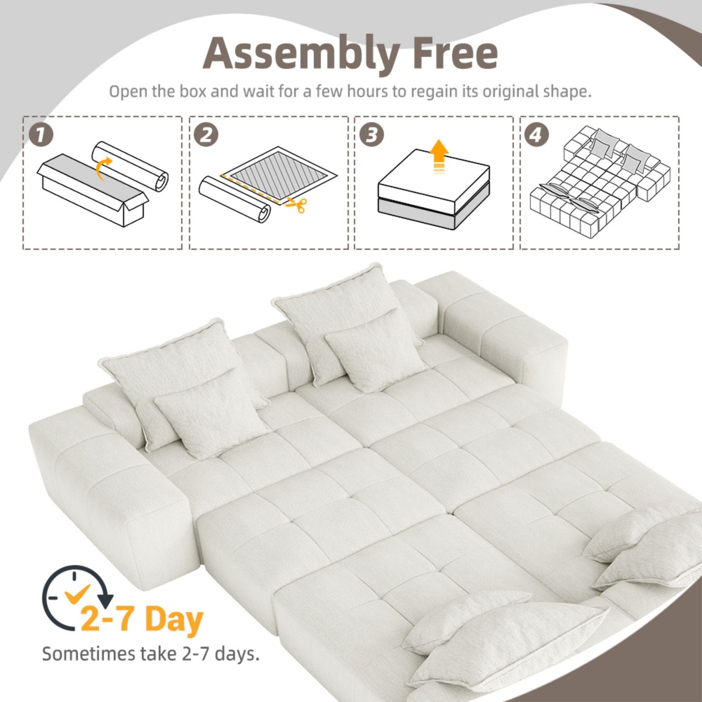 Modern Oversized Modular Sectional Sofa, Sparkling Chenille Fabric Soft Cushion Sofa With 8 Pillows, 8 Pieces Diy Combination Tufted Sofa, No Assembly Required - Beige