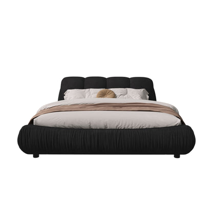 King Size Luxury Upholstered Platform Bed With Oversized Padded Backrest And Solid Wood Frame, Suitable For Multiple Heights Of Mattresses - Black