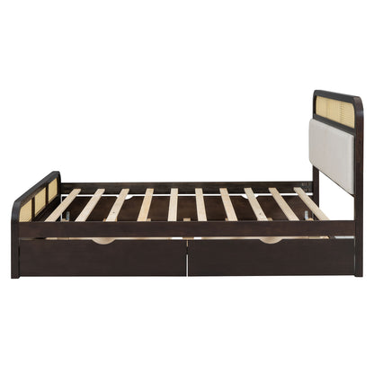 Queen Size Platform Bed With Trundle And 2 Drawers - Espresso