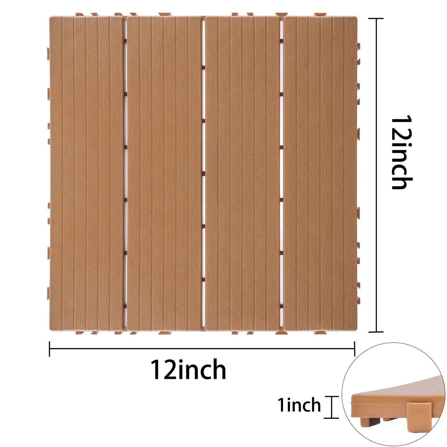 Plastic Interlocking Deck Tiles, (Set of 44), Patio Flooring Outdoor Waterproof All Weather Use For Garden Poolside Front / Back Yard - Burlywood