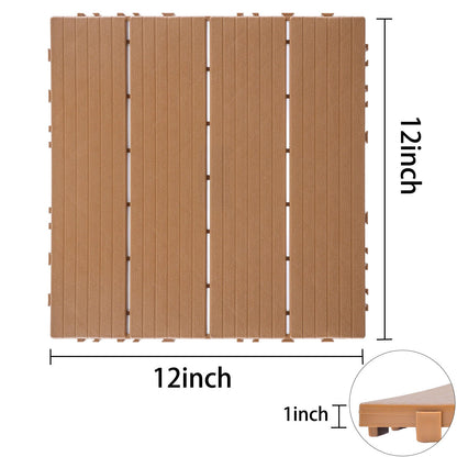 Plastic Interlocking Deck Tiles, (Set of 44), Patio Flooring Outdoor Waterproof All Weather Use For Garden Poolside Front / Back Yard - Burlywood