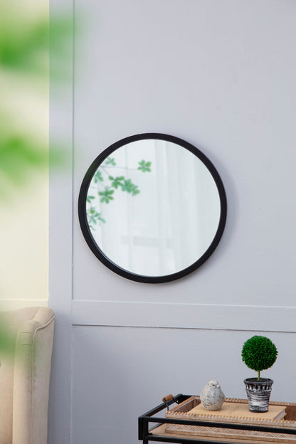 Circle Wall Mirror With Wooden Frame, Wall Mirror For Living Room - Black