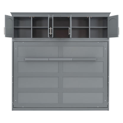 Queen Size Murphy Modern Bed With Top Cabinets For Space Saving And Comfort - Gray