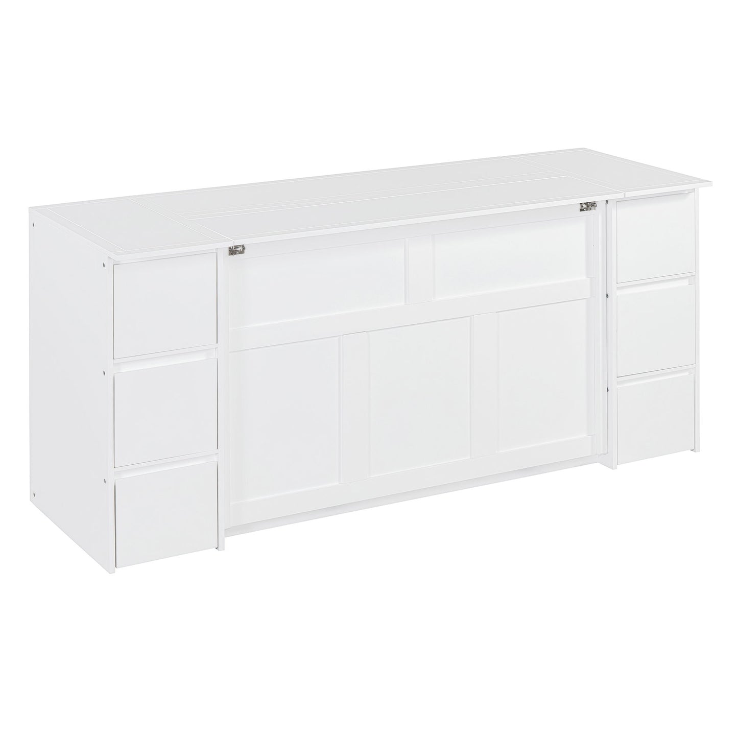 Full Size Murphy Bed With Drawers, Cabinets And USB Ports - White