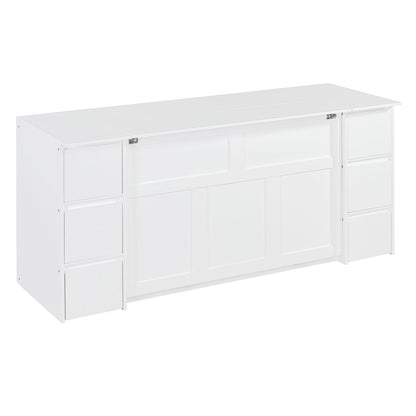 Full Size Murphy Bed With Drawers, Cabinets And USB Ports - White