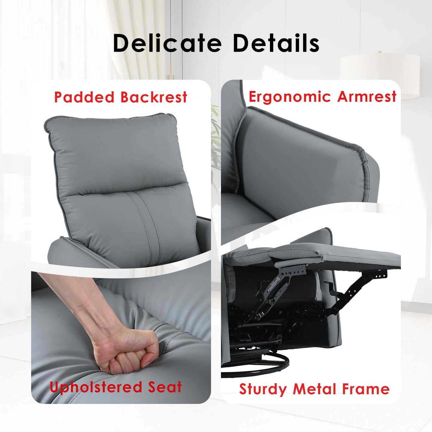 Rocker Recliner Chair, 360ÔøΩÔøΩ Swivel Nursery Rocking Chair, Glider Chair, Modern Small Rocking Swivel Recliner Chair For Bedroom, Living Room Chair Home Theater Seat, Side Pocket - Blue Gray