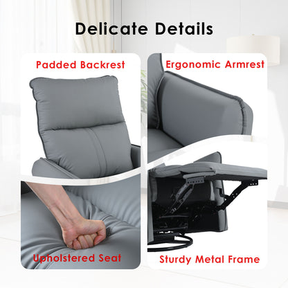 Rocker Recliner Chair, 360ÔøΩÔøΩ Swivel Nursery Rocking Chair, Glider Chair, Modern Small Rocking Swivel Recliner Chair For Bedroom, Living Room Chair Home Theater Seat, Side Pocket - Blue Gray