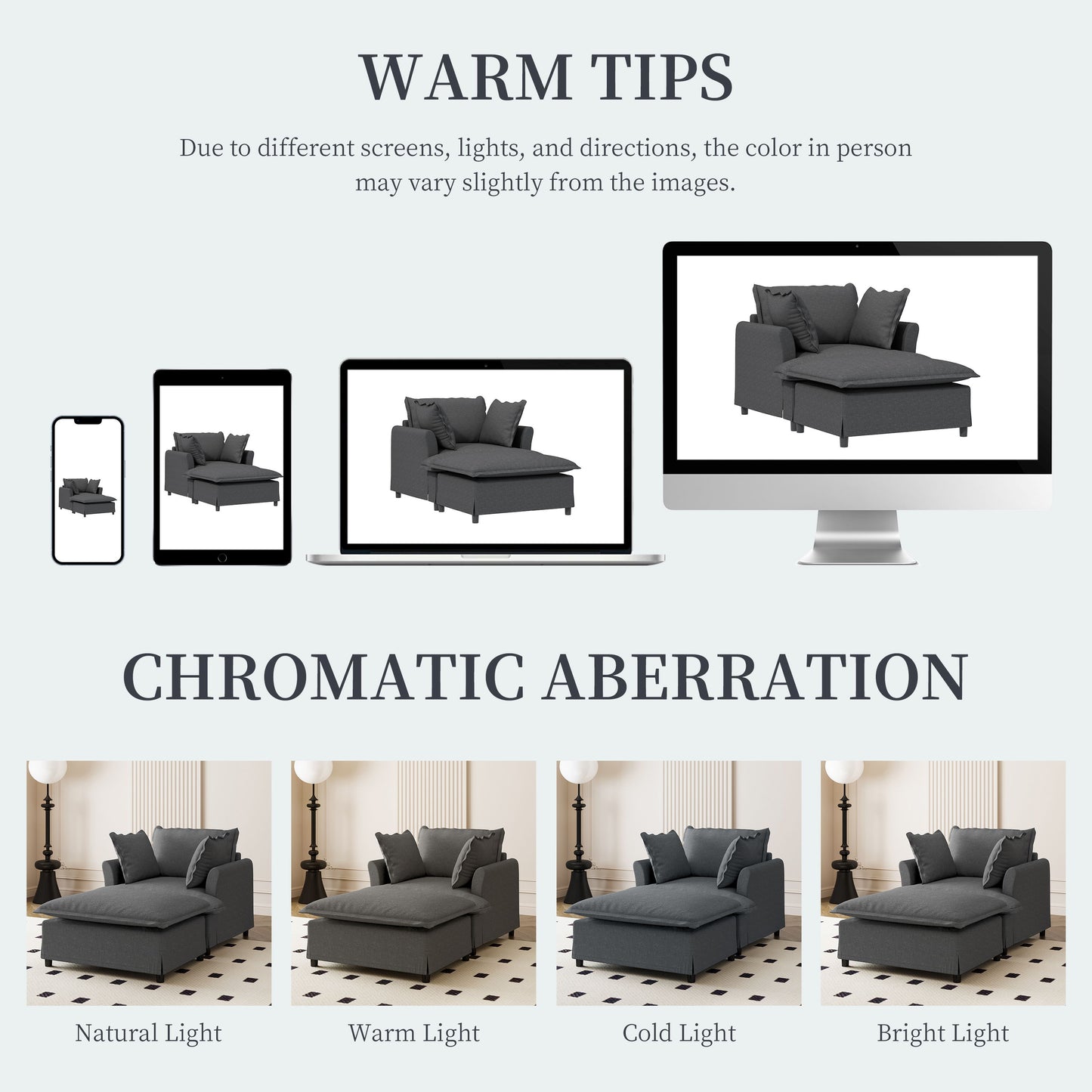 Oversized Chaise Lounge Indoor Single Sofa Bed With Wide Seat, Upholstered Lazy Sleeper Armchair With Movable Ottoman Reading Couch Set - Gray
