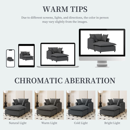 Oversized Chaise Lounge Indoor Single Sofa Bed With Wide Seat, Upholstered Lazy Sleeper Armchair With Movable Ottoman Reading Couch Set - Gray