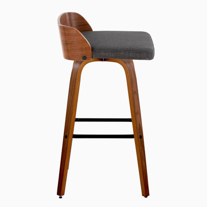Maya - Mid-Century Modern Fixed Height Barstool With Swivel And Square Footrest (Set of 2) - Walnut / Charcoal