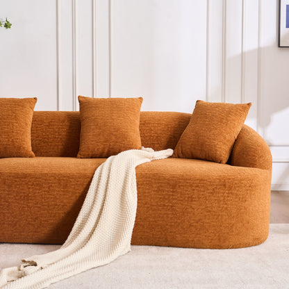 Compression Sofa: Combining Chaise Longue With 3 Seater, Wood Grain Chenille Fabric, Full Sponge Compression Sofa, Combined Sofa With 4 Pillows For Living / Home Furniture / Apartment - Orange