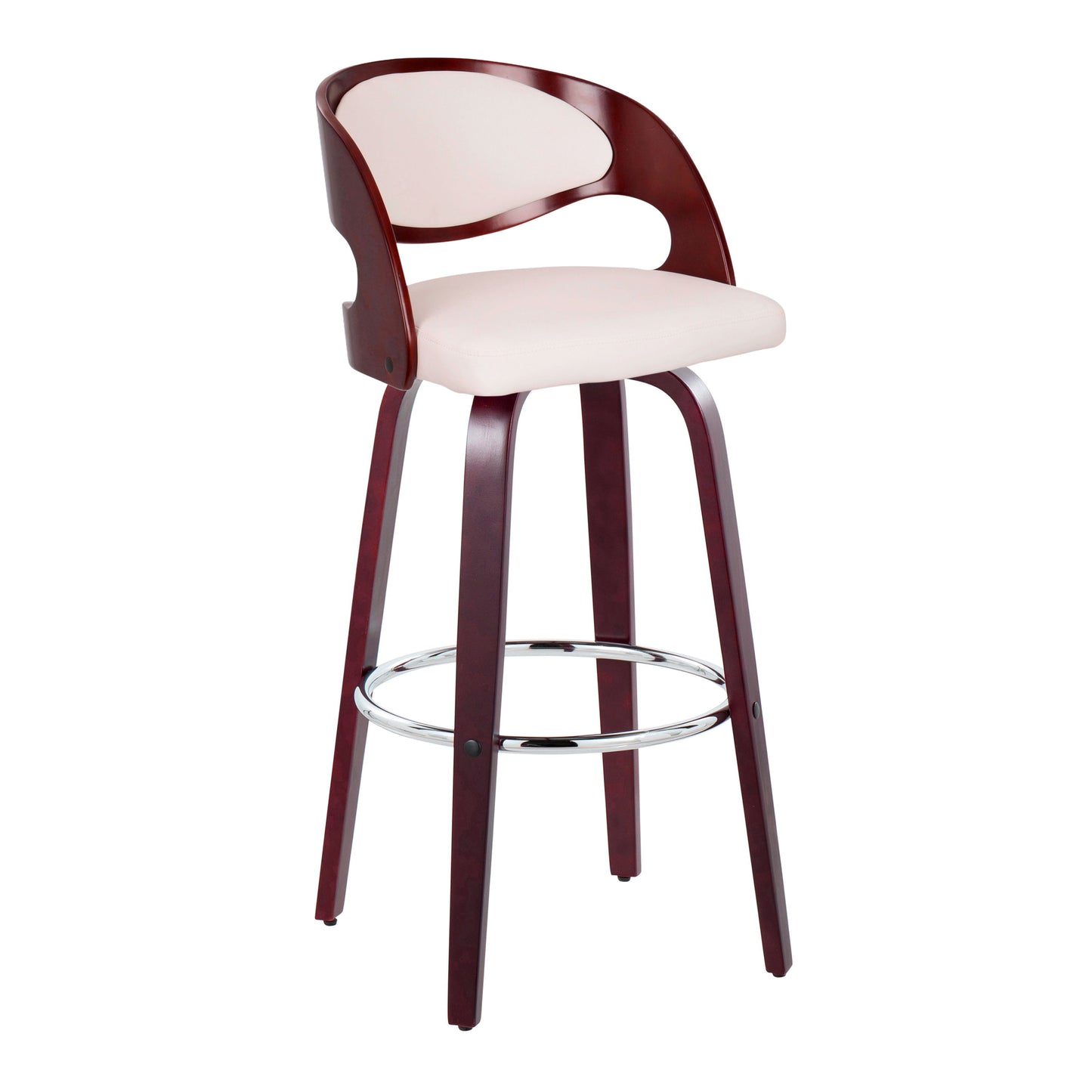 Pino - Mid-Century Modern Fixed Height Barstool With Swivel With Round Footrest (Set of 2) - Cherry / White
