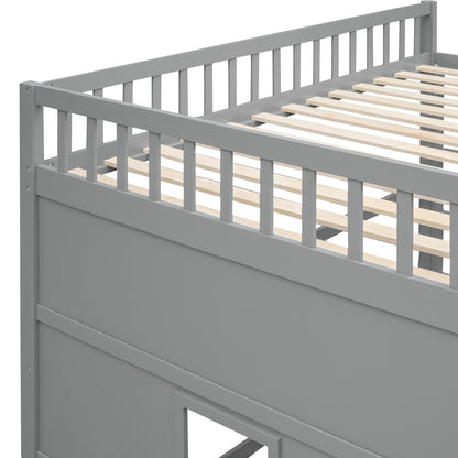 Full Size House Loft Bed With Ladder - Gray