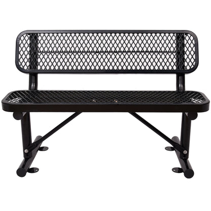 4' Outdoor Steel Bench With Backrest - Black