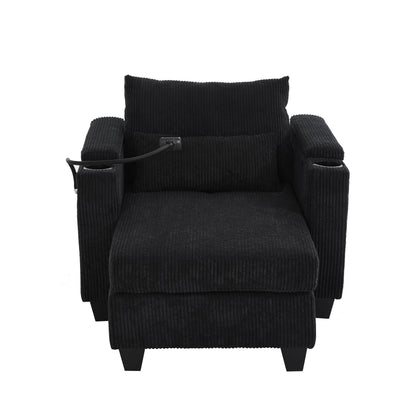 Convertible Chaise Lounge Sofa Chair Bed With USB Ports, Cup Holders & Storage - Black