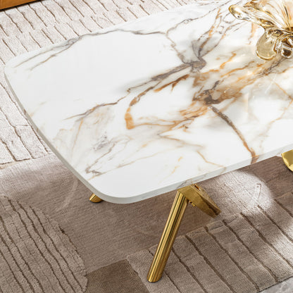 Elegant Stainless Steel Coffee Table With Marble Pattern For Living Room & Office - Gold
