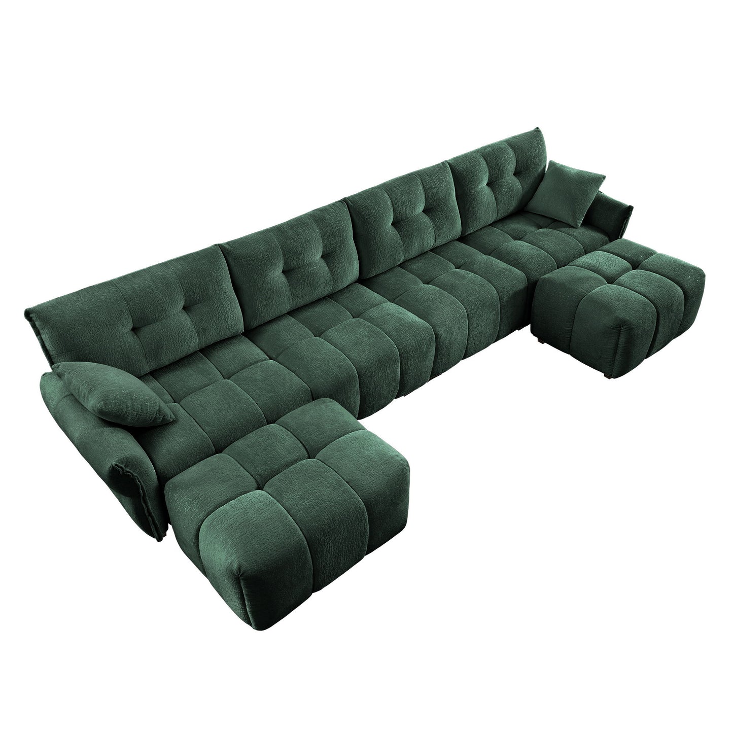 Modern Style 4 Seater Sofa Set With 2 Ottomans Frame - Premium Green
