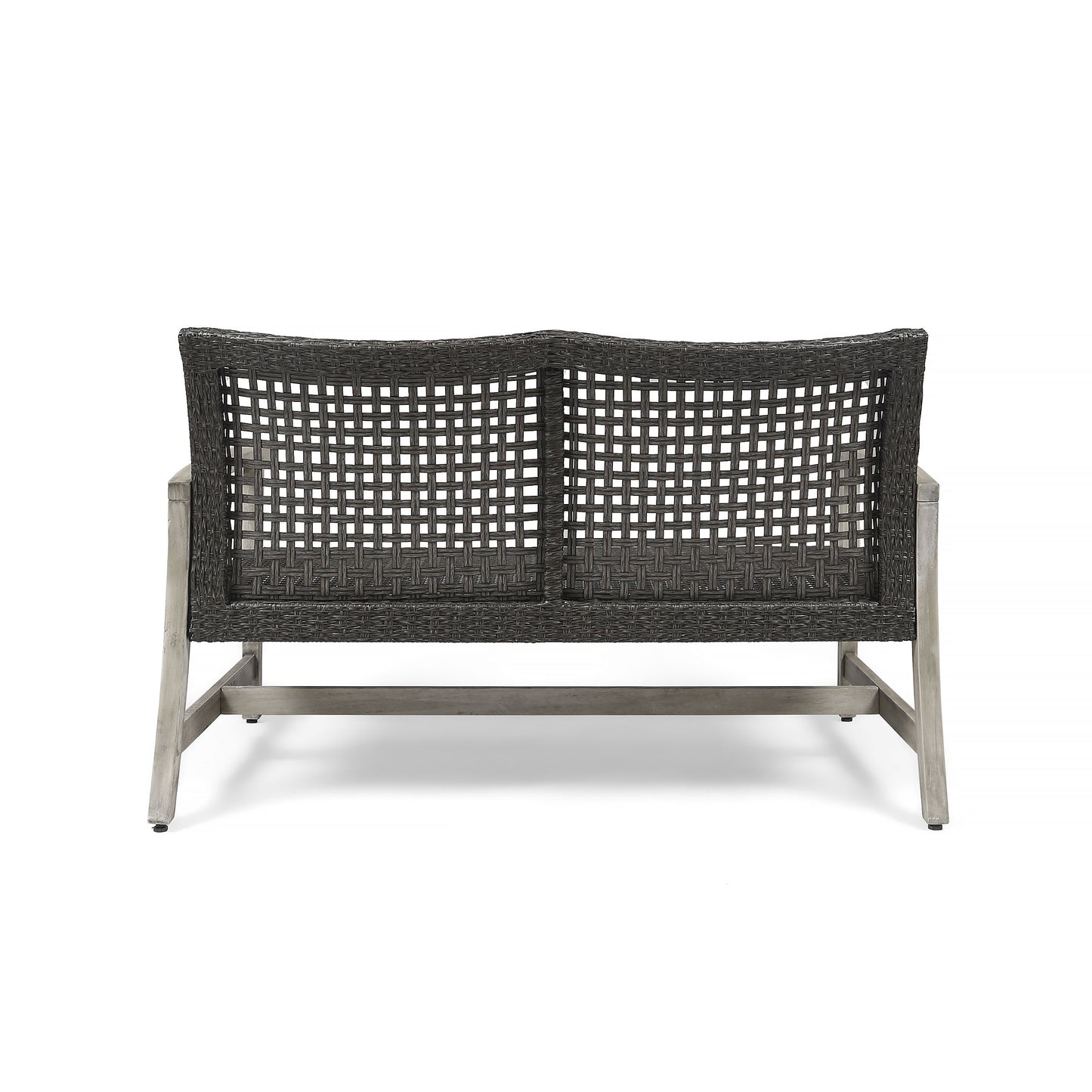Hampton - Outdoor Wood And Wicker Loveseat - Gray
