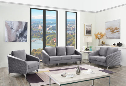 Sofia - Velvet Fabric Sofa, Loveseat, Chair Living Room (Set of 3) - Gray