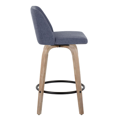Toriano - Contemporary Fixed Height Counter Stool With Swivel With Round Footrest (Set of 2) - Blue / Whitewashed