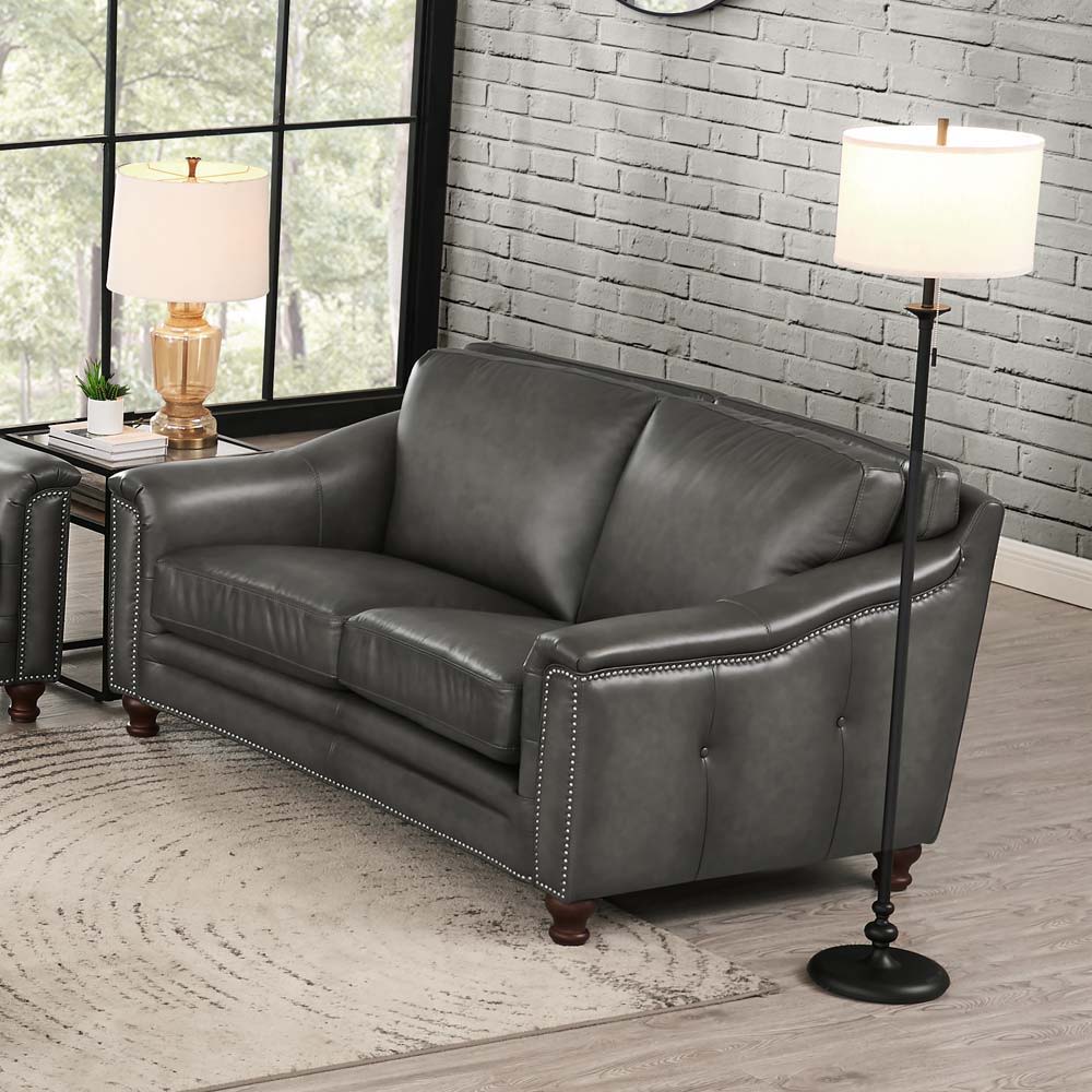 Belfast-Top Grain Leather Loveseat - Gun Ash