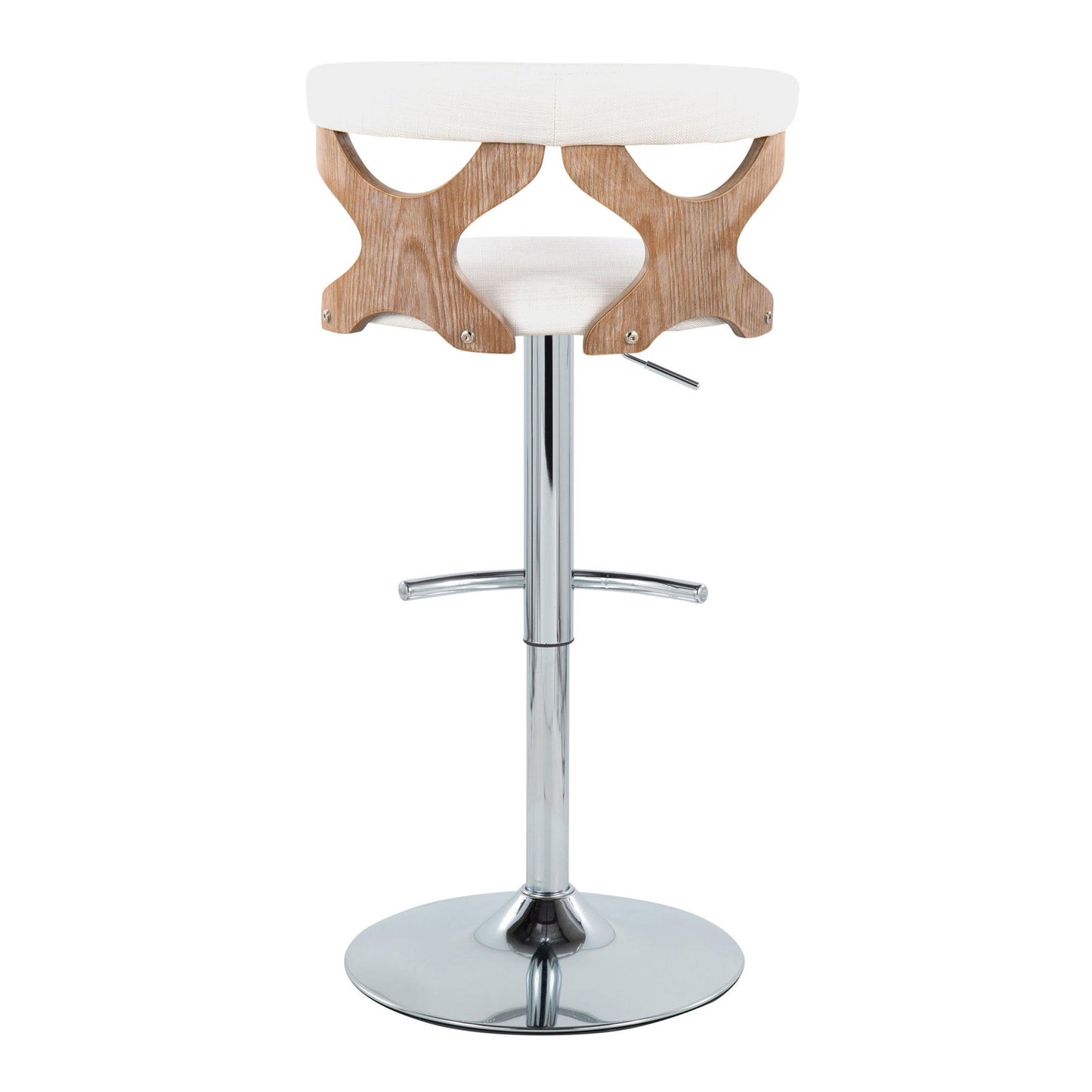 Gardenia - Contemporary Adjustable Barstool With Swivel With Rounded T Footrest (Set of 2) - Chrome / White Washed / Cream