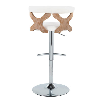 Gardenia - Contemporary Adjustable Barstool With Swivel With Rounded T Footrest (Set of 2) - Chrome / White Washed / Cream
