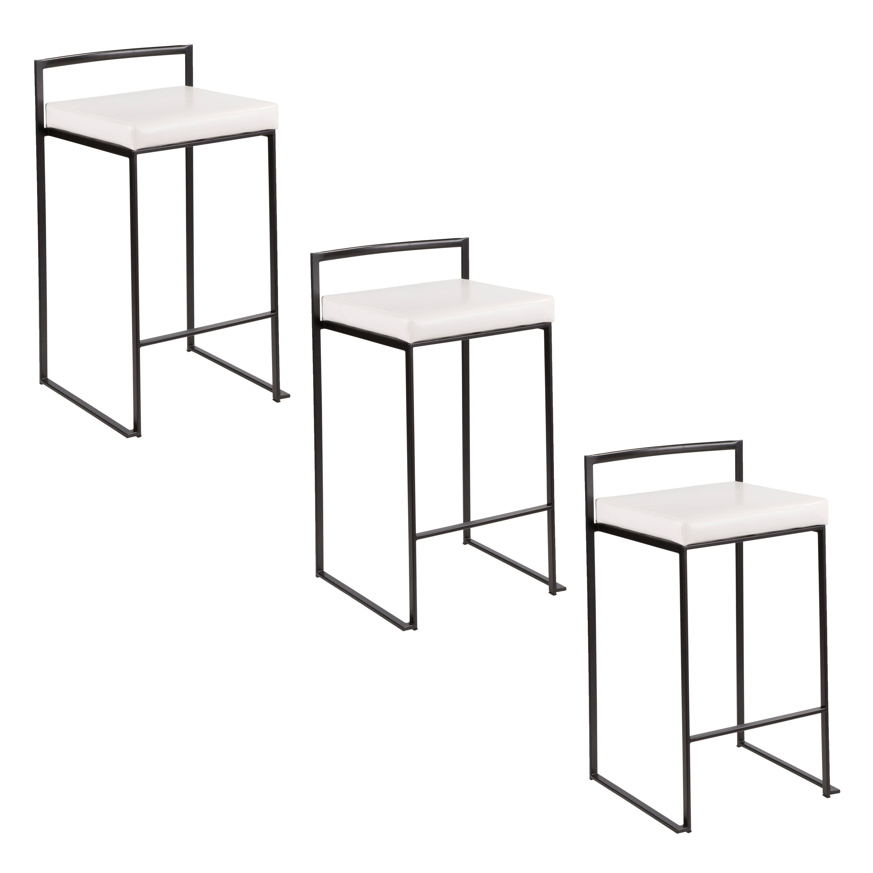 Fuji - Contemporary Stackable Counter Stool (Set of 3) - Black / White