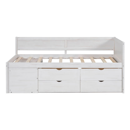 Twin Size Daybed With Drawers And Shelves - White
