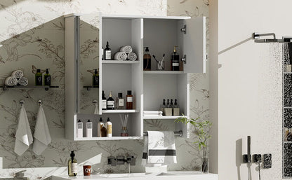 Modern Wall Mounted Bathroom Medicine Cabinet, Bathroom Wall Storage Cabinet With Mirror, Over The Toilet Space Saver Cabinet With Towels Bar - White