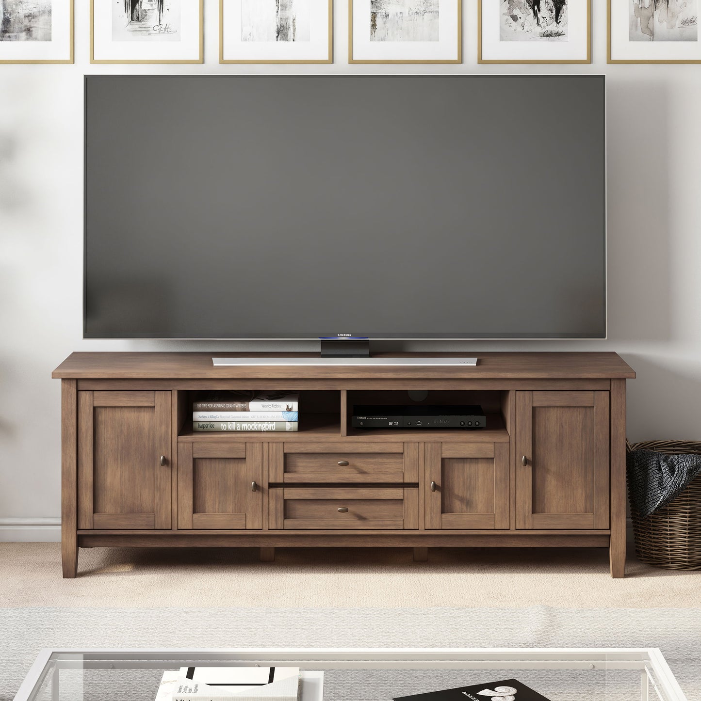 Warm Shaker - TV Media Stand - Rustic Natural Aged Brown