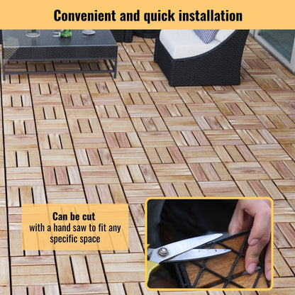 30 Piece Interlocking Deck Tiles Checker Pattern, Square Acacia Hardwood Outdoor Flooring For Patio, Bancony, Pool Side - Yellow
