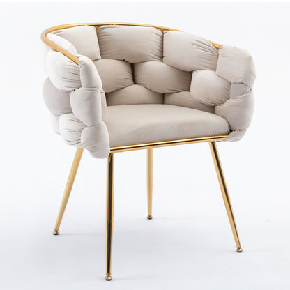 Luxury Modern Simple Leisure Velvet Single Sofa Chair Bedroom Lazy Person Household Dresser Stool Manicure Table Back Chair - Beige