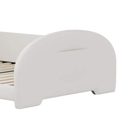 Twin Size Upholstered Rabbit-Shape Princess Bed, Twin Size Platform Bed With Headboard And Footboard - White