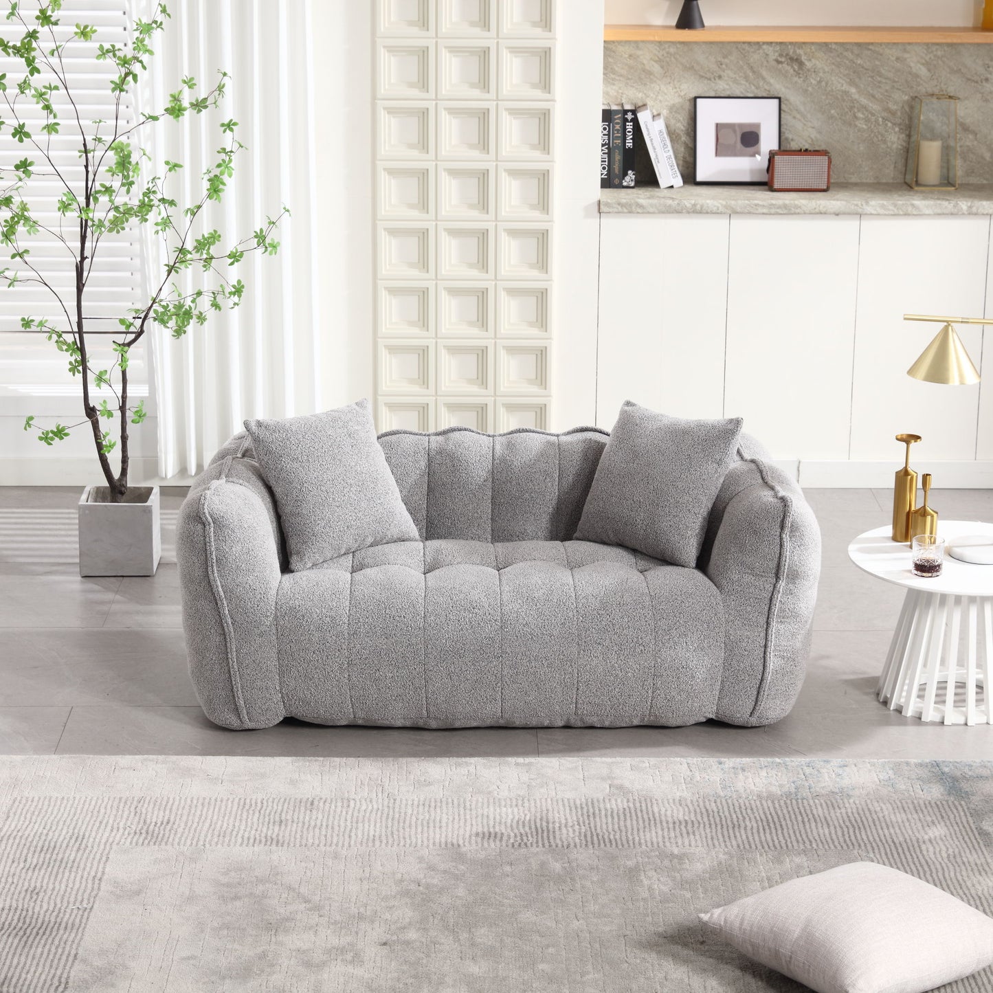 Soft Beanbag Chair With High Resilience Foam Core For Two People - Gray