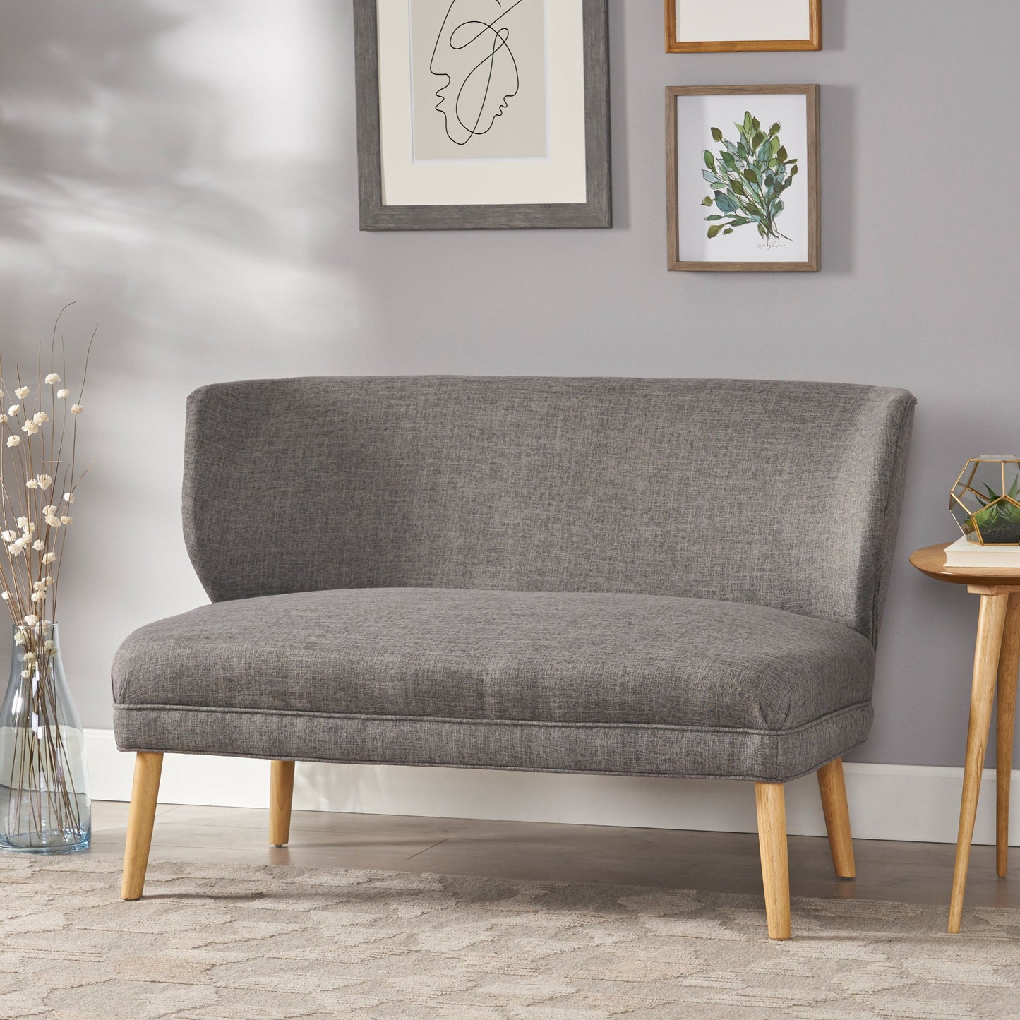 Classic Upholstered Loveseat With Curved Backrest - Gray