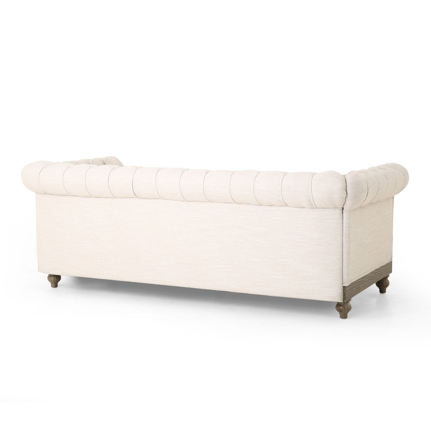 Comfy 3 Seat Sofa With Wooden Legs, Retro Style For Living Room And Study - Beige